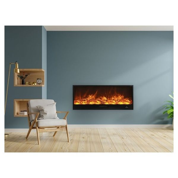 AFLAMO Diamond - Caminetto elettrico da incasso, due potenze di riscaldamento (750-1500 W), applicazione mobile, tecnologia LED (165x45x17